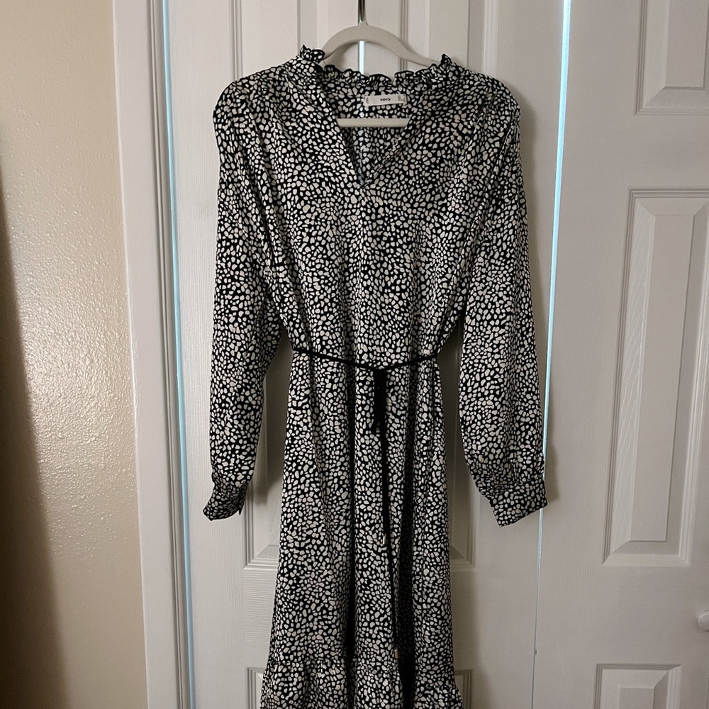 MANGO Print Midi Dress with Belt Size 4